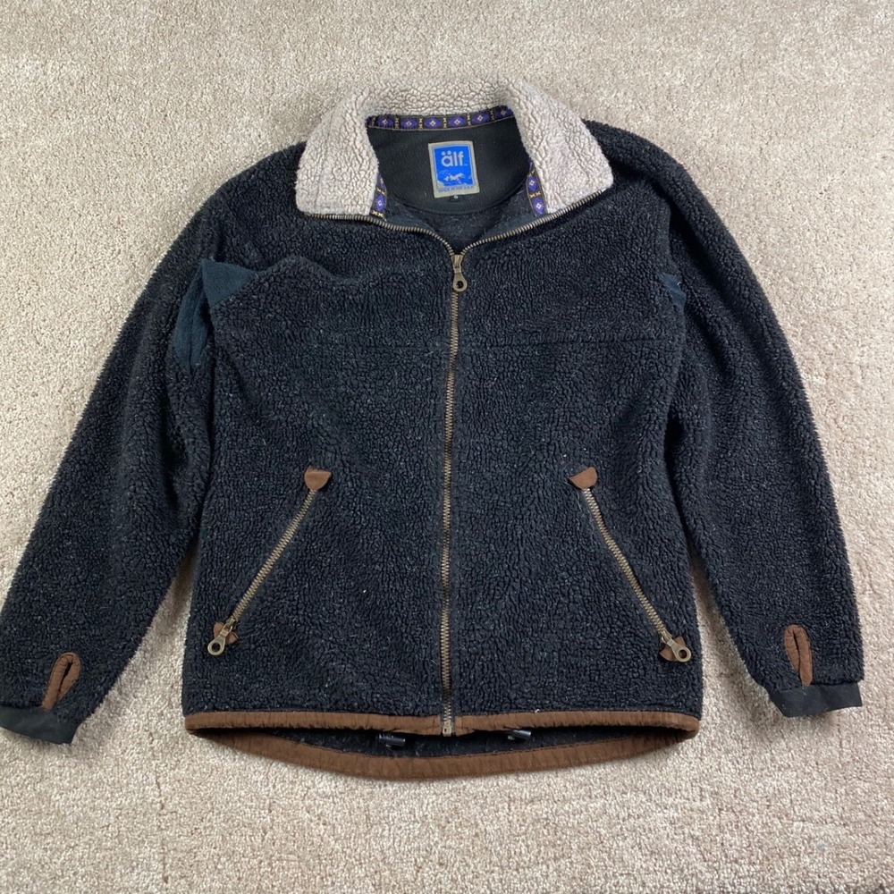 Vintage Alf Fleece Jacket Mens Small Black Full Zip Made in USA Gorpcore Sherpa